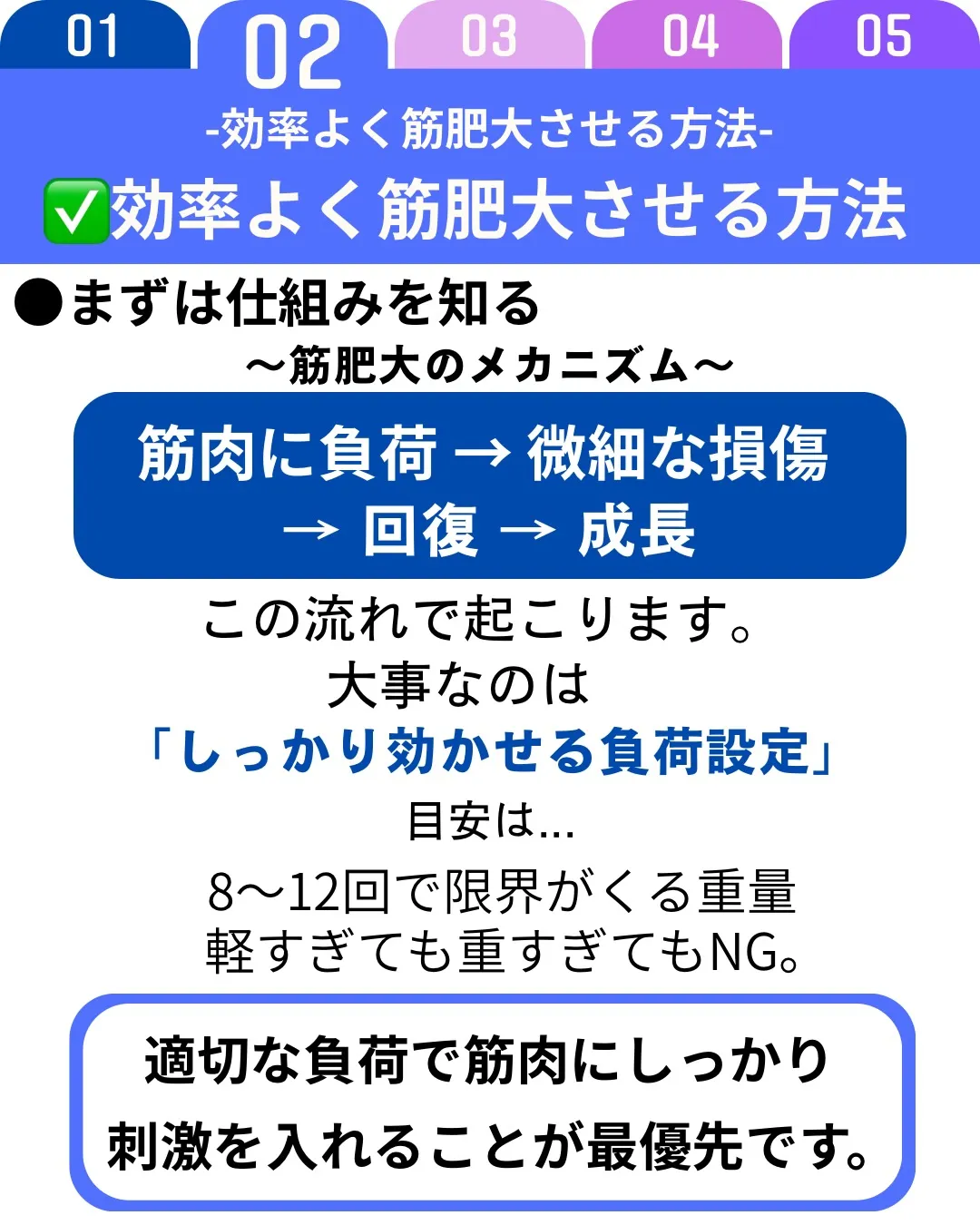 効率よく筋肥大させるには、適切な重量設定と回復が鍵！