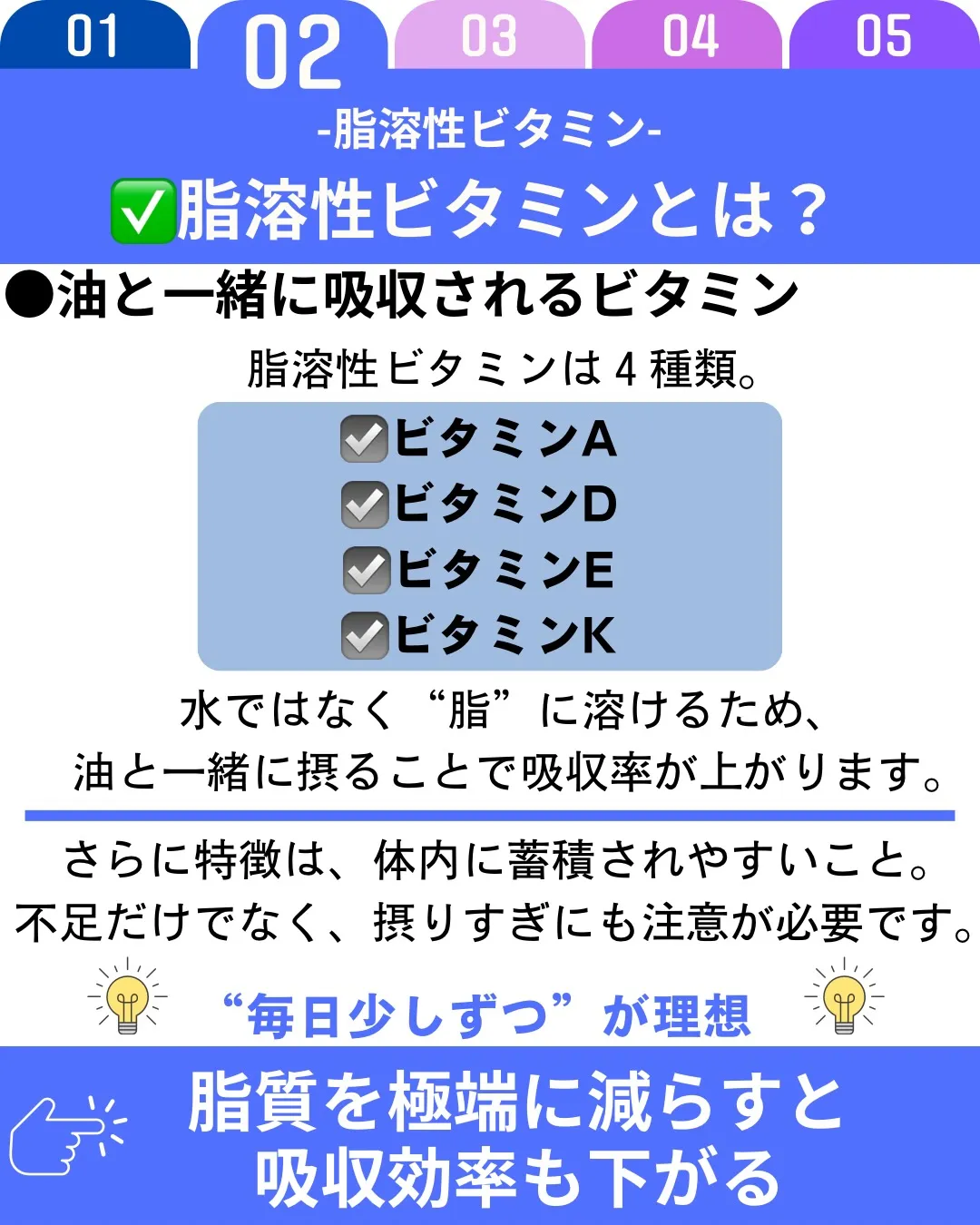 脂溶性ビタミンは、ビタミンA・D・E・Kの4種類！油と一緒に...