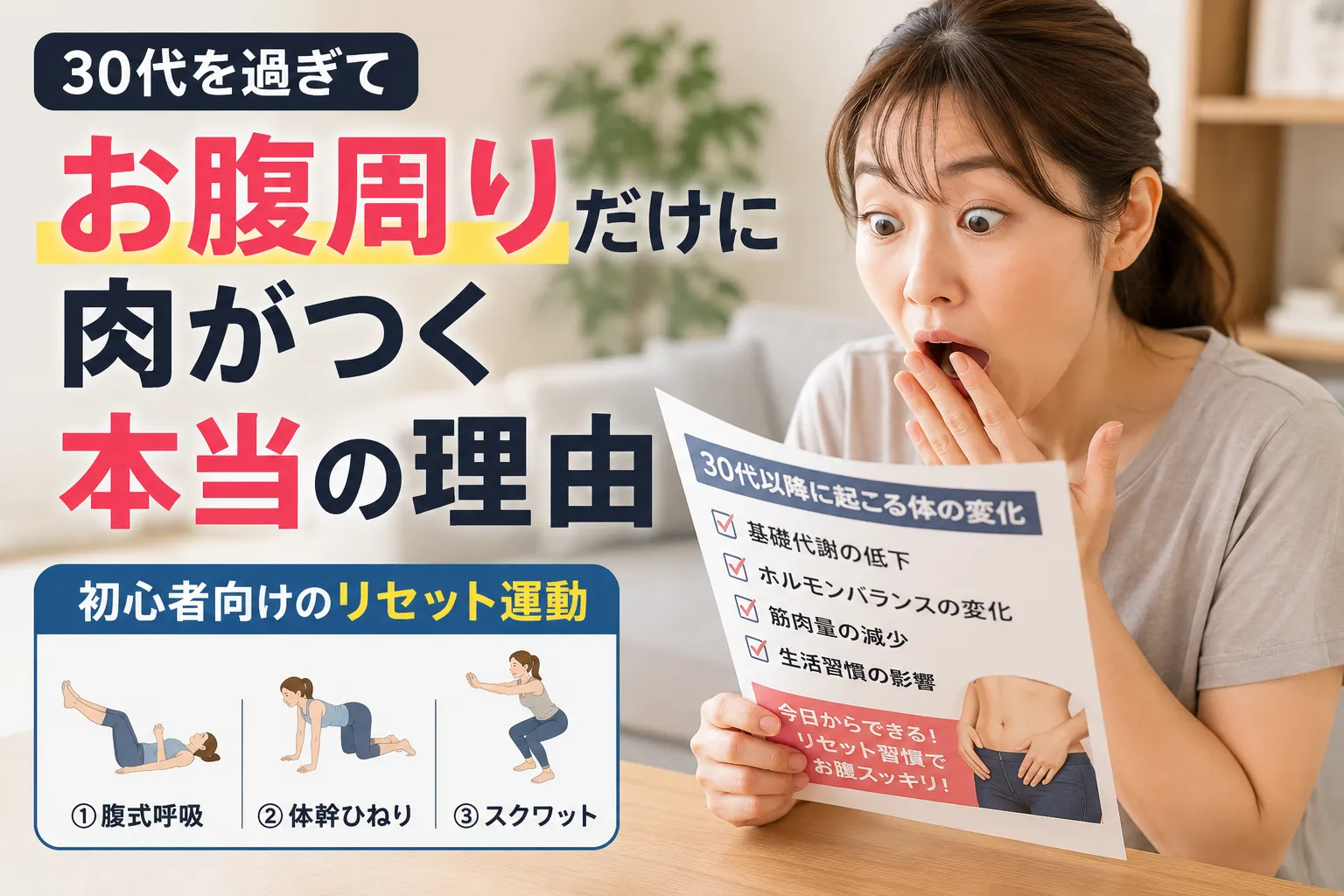 30代を過ぎて「お腹周り」だけに肉がつく本当の理由と、初心者向けのリセット運動
