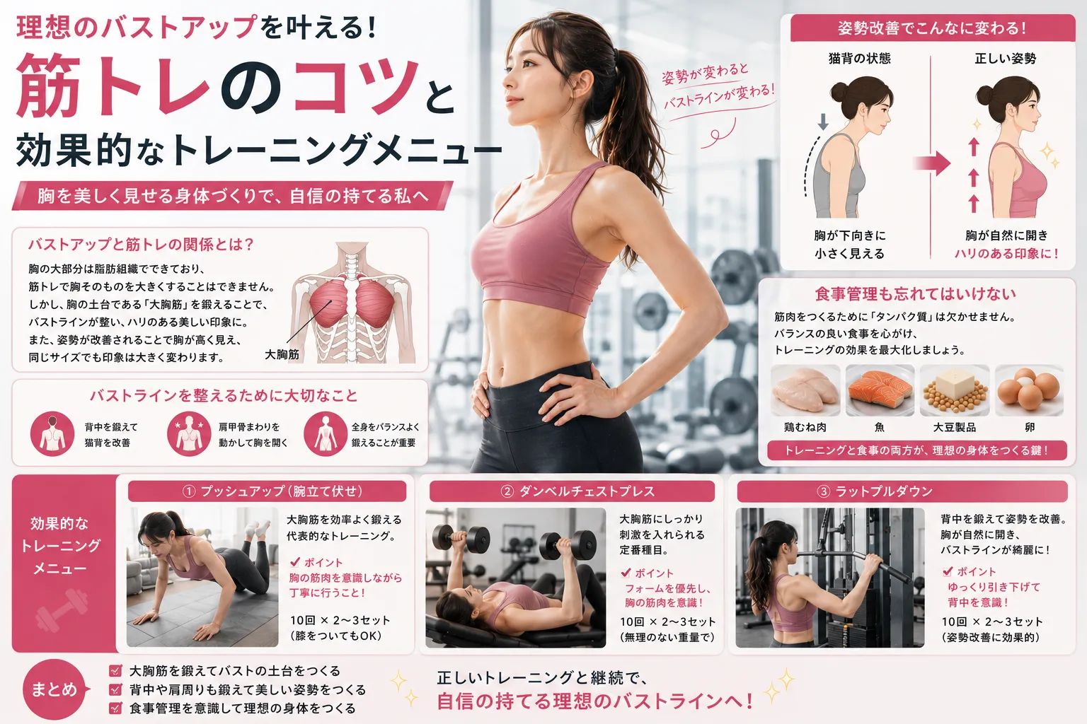 理想のバストアップを叶える！筋トレのコツと効果的なトレーニングメニュー