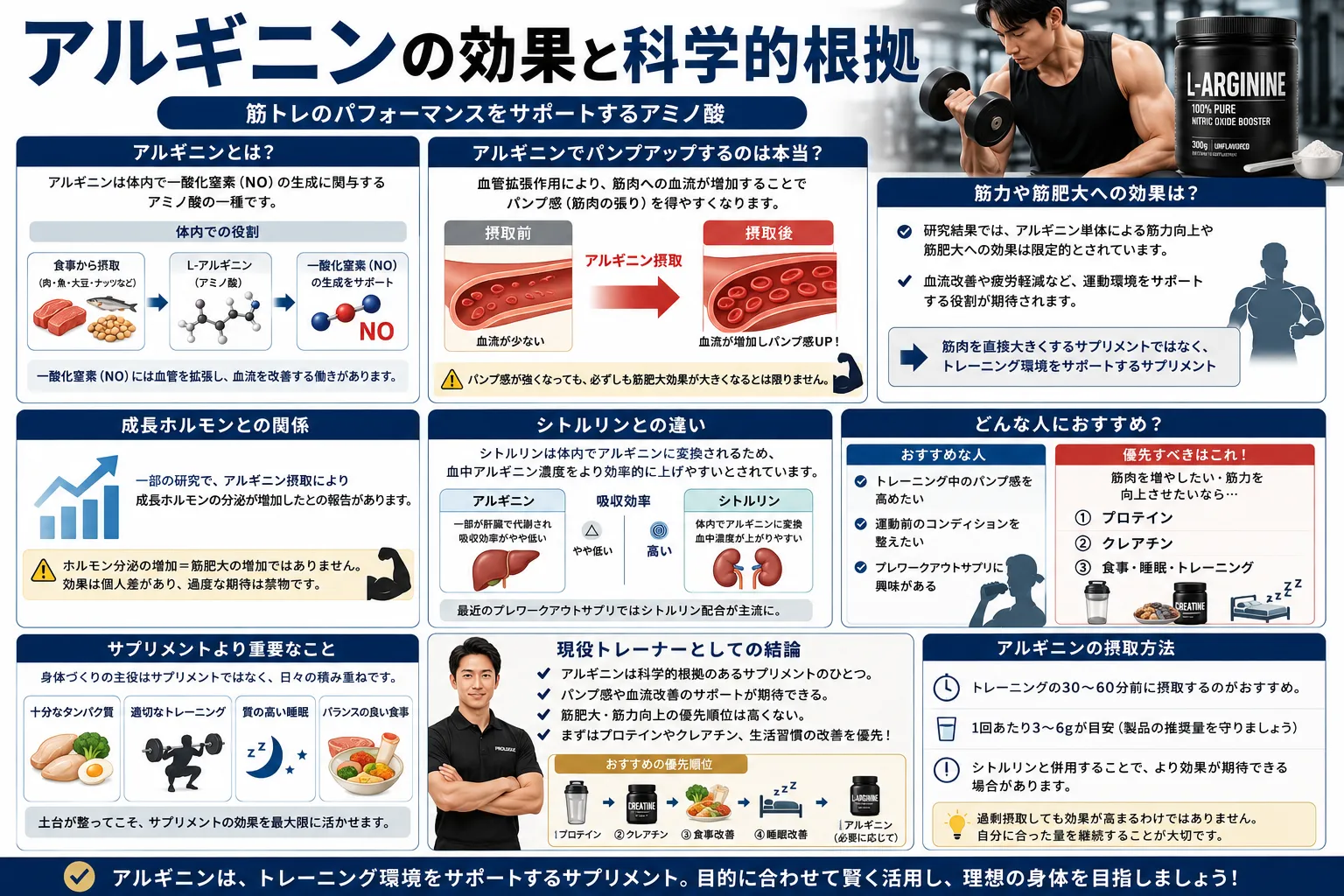 【アルギニンサプリの真実】筋トレ効果を高める可能性と科学的根拠